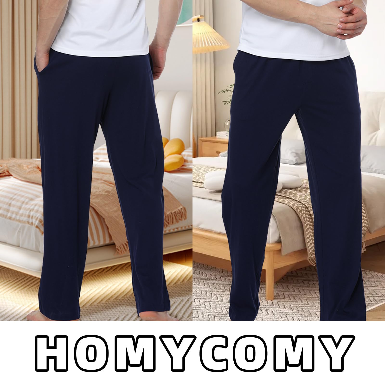 HomyComy Pantaloni Pigiama Uomo 100% Cotone Leggero Abbigliamento da Notte Pantaloni del Pigiama Sciolti a Quadri da Uomo con Coulisse e Tasca