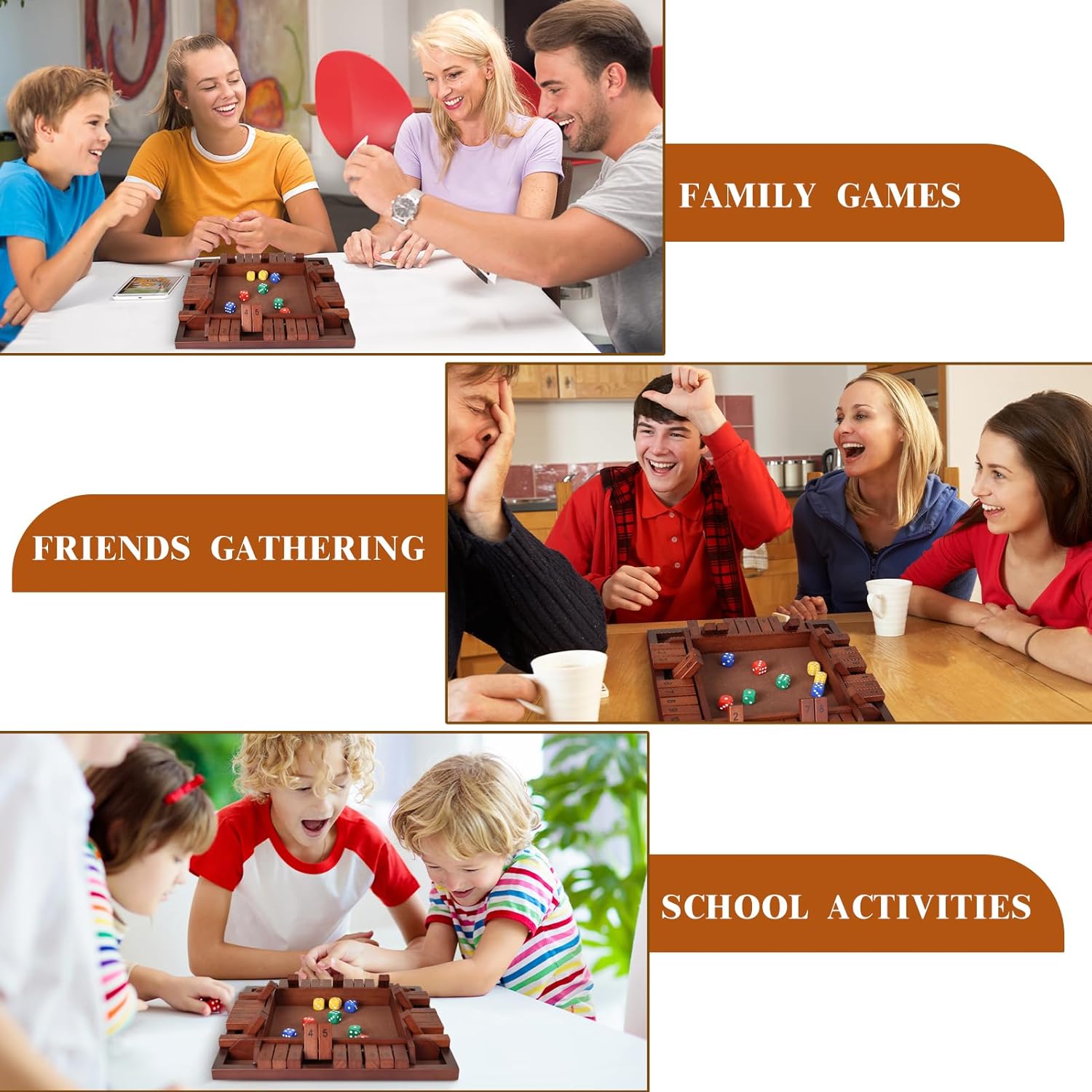 Shut The Box Game Wooden,4 Players Math Games for Kids 8-12,Dice Box Family Games for Kids and Adults,Board Tabletop Games for Kids 5-7, 12 Inch Close The Box Game for Classroom,Home or Party(4-Retro)