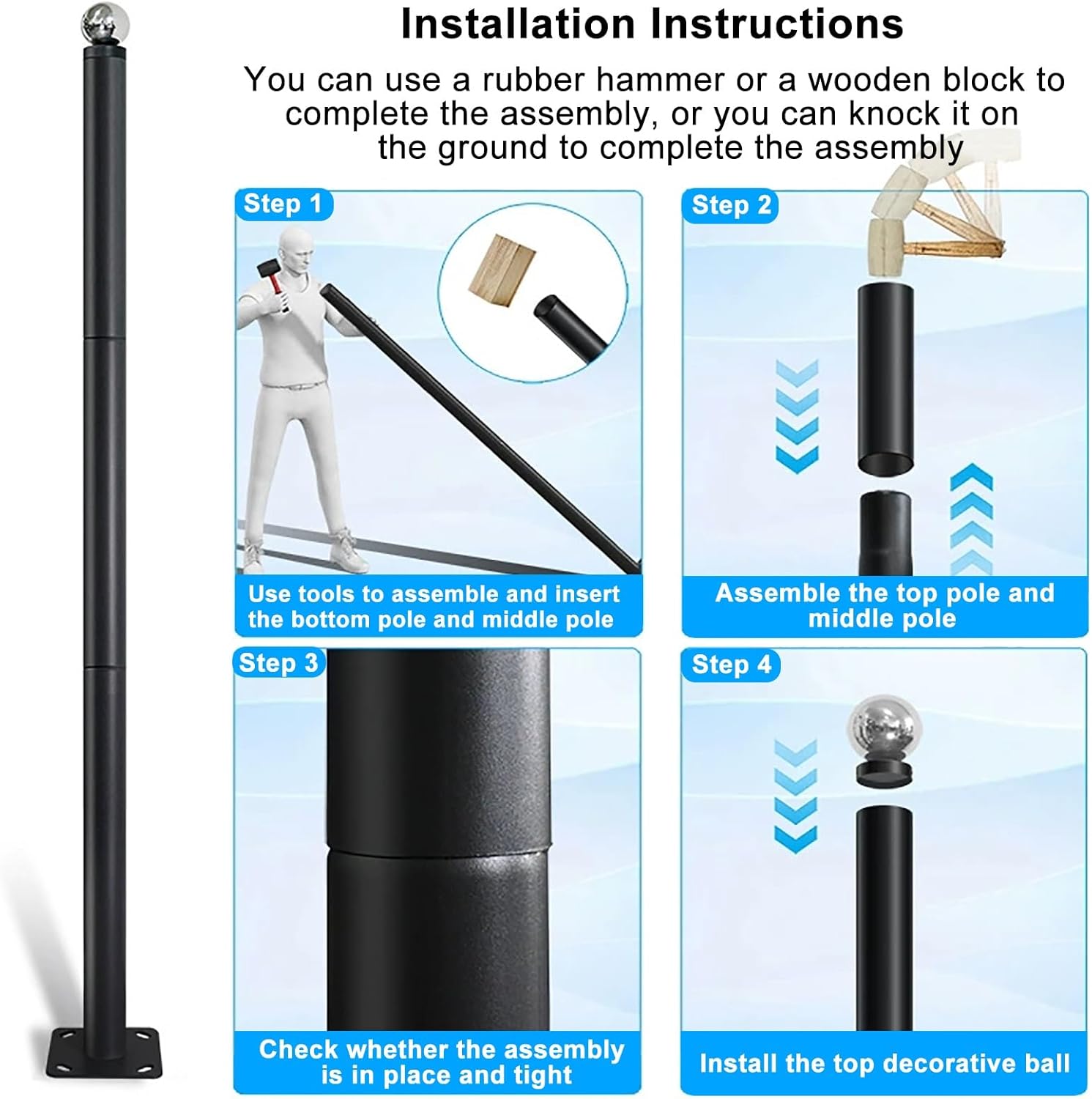 Outdoor Street Light Pole, Solar Split Lamp Post, Galvanized Steel Lights Poles with Mounting Accessory, for Street, Backyard, Park, Parking, Patio, Driveway Pathway(5M/16Ft)