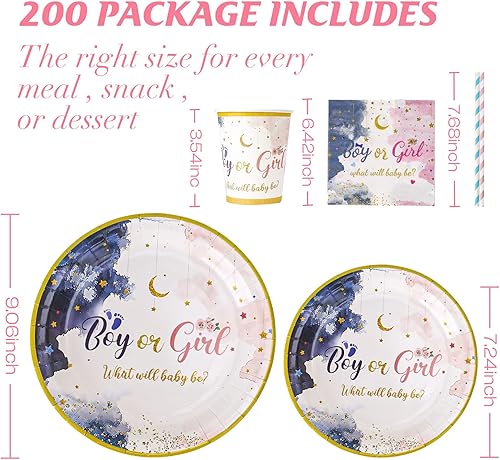 Miniatura 3 de 200 piezas de suministros de fiesta de revelación de género  Decoraciones de fiesta de baby shower  Juego de vajilla para revelación de género para