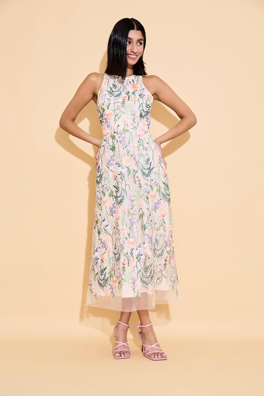 Maggy London Women's Dresses Floral Embroidered Halter Neck Midi Dress with Back V-Neck - Image 3