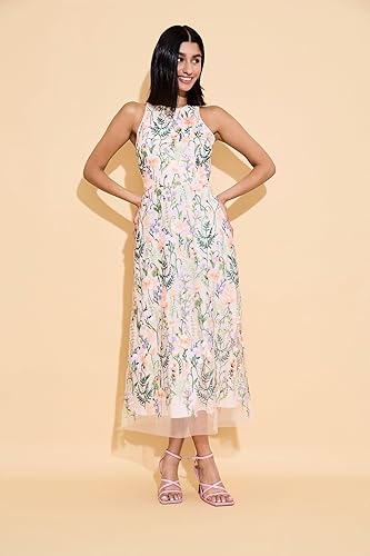 Miniatura 6 de Maggy London Vestido midi con cuello halter bordado floral con cuello en V en la espalda