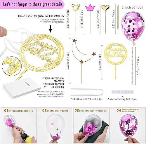 Miniatura 7 de Decoración dorada para tartas de cumpleaños, decoración de globos de aleación, media luna, tira de luces LED para cupcakes, globo de confeti, velas