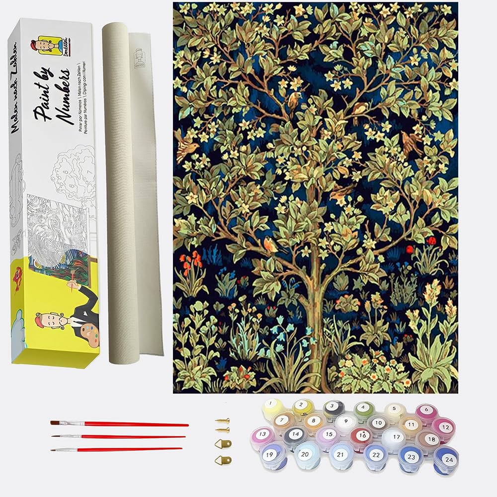 DonElton Pintar por numeros para Adultos Arbol de William Morris - Cuadro de Pintura por números Adultos y para niños - Lienzo Dibujado con numeros para Pintar con Pinceles y Colores Brillantes