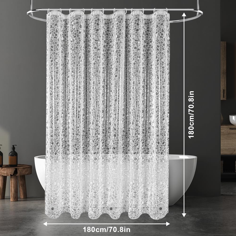 URAQT Shower Curtain Anti Mould, Waterproof PEVA Bath Curtains, Mildew Resistant Bathroom Shower Curtains with 12 Hooks - Image 2