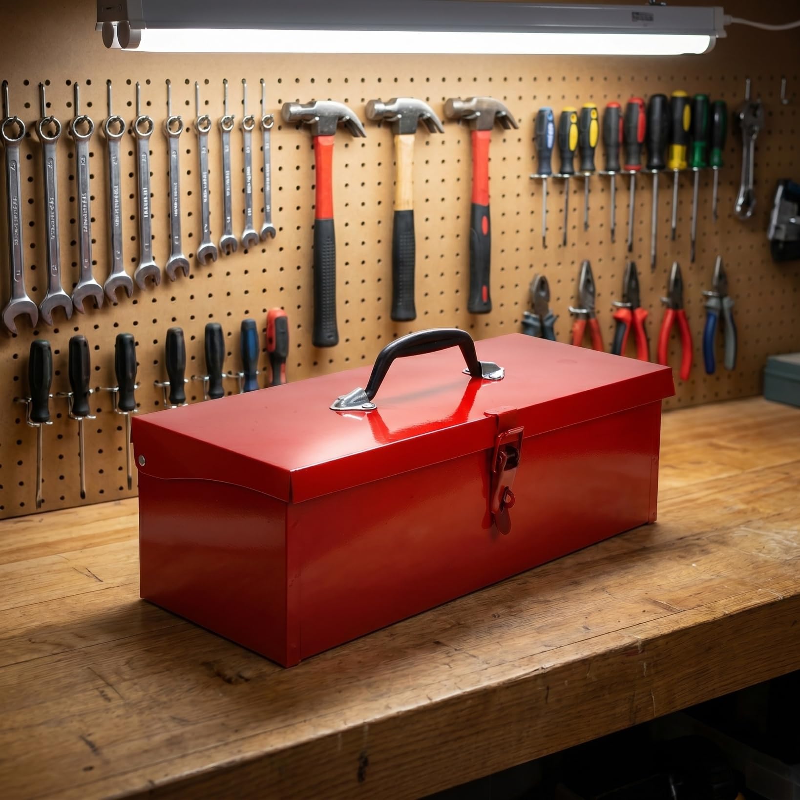 DOITOOL Red Metal Tool Box Iron Sheet Tool Box Metal Toolbox Red