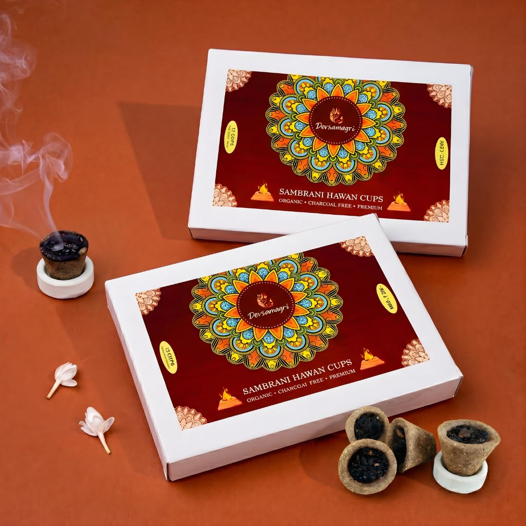 Premium Natural Havan Cups | Charcoal-Free | Pack of 12 Sambrani Hawan Cups for Pooja | Made with Loban, Guggal & Other Natural Herbs | Ideal for Pooja, Meditation, Yoga and Aromatherapy-image-40