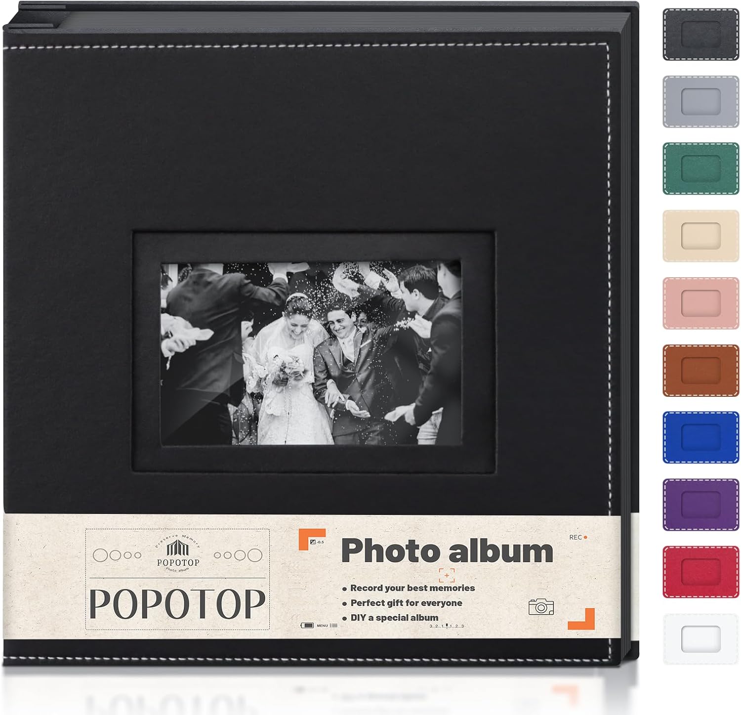 Popotop Photo Album 4×6 300 Photos with Leather Hardcover Cover as Wedding Gifts Anniversary, Baby Memory Book with Vertical & Horizontal Slip-in Pockets for Family Couple with Front Window Design