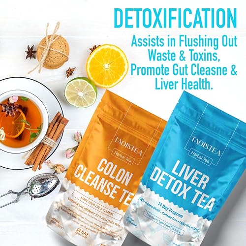Miniatura 6 de TAOISTEA Juego de té de desintoxicación de colon e hígado, 2 mezclas de hierbas, suministro de 14 días cada una  Limpieza de doble acción para la