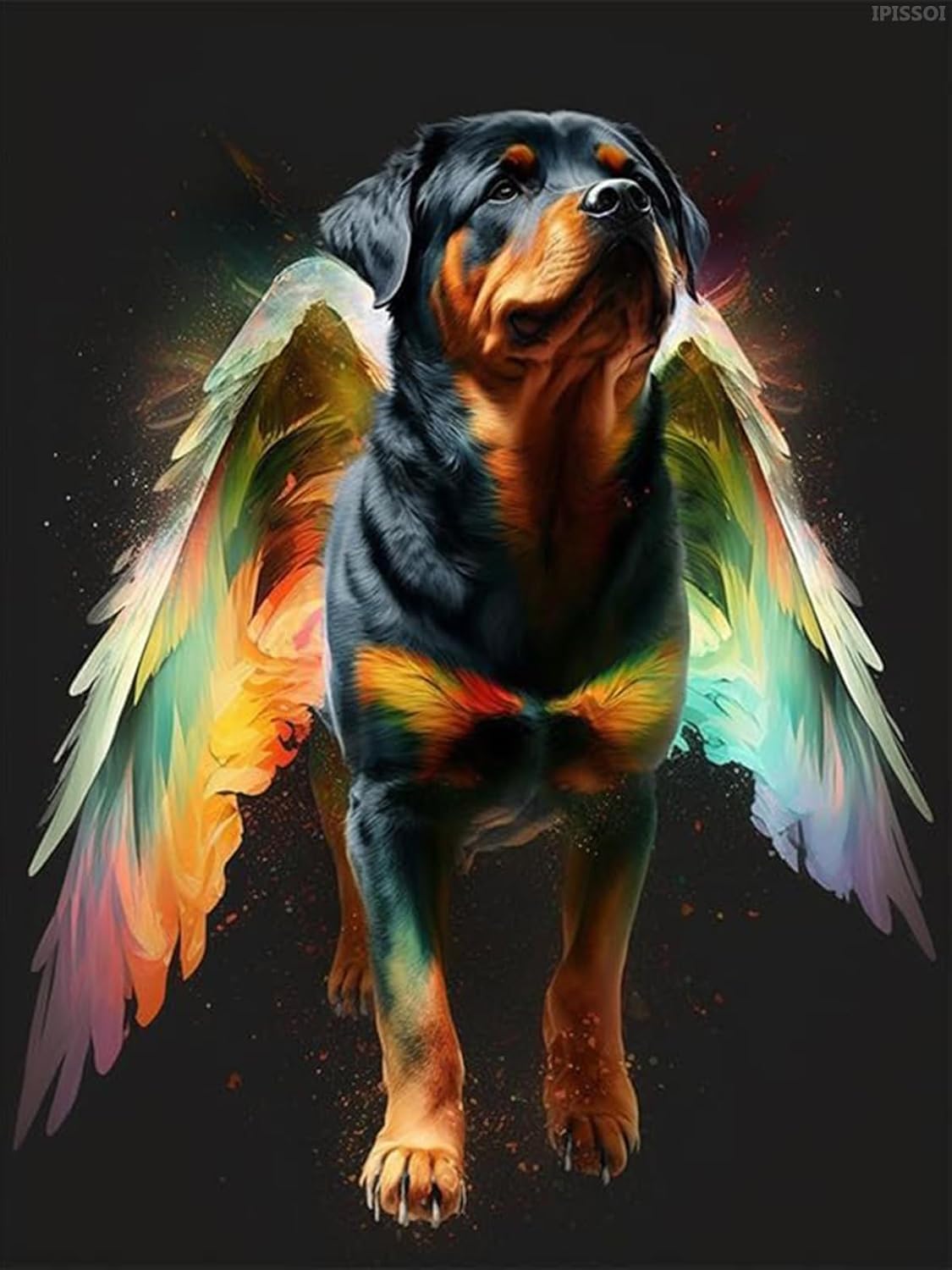 IPISSOI Diamond Painting Kits for Adults, Rottweiler with Wings 5D DIY Diamond Art Kits Full Drill Diamond for Gift Wall Decor Gem Arts Colorful Wings Animals 12x16inch