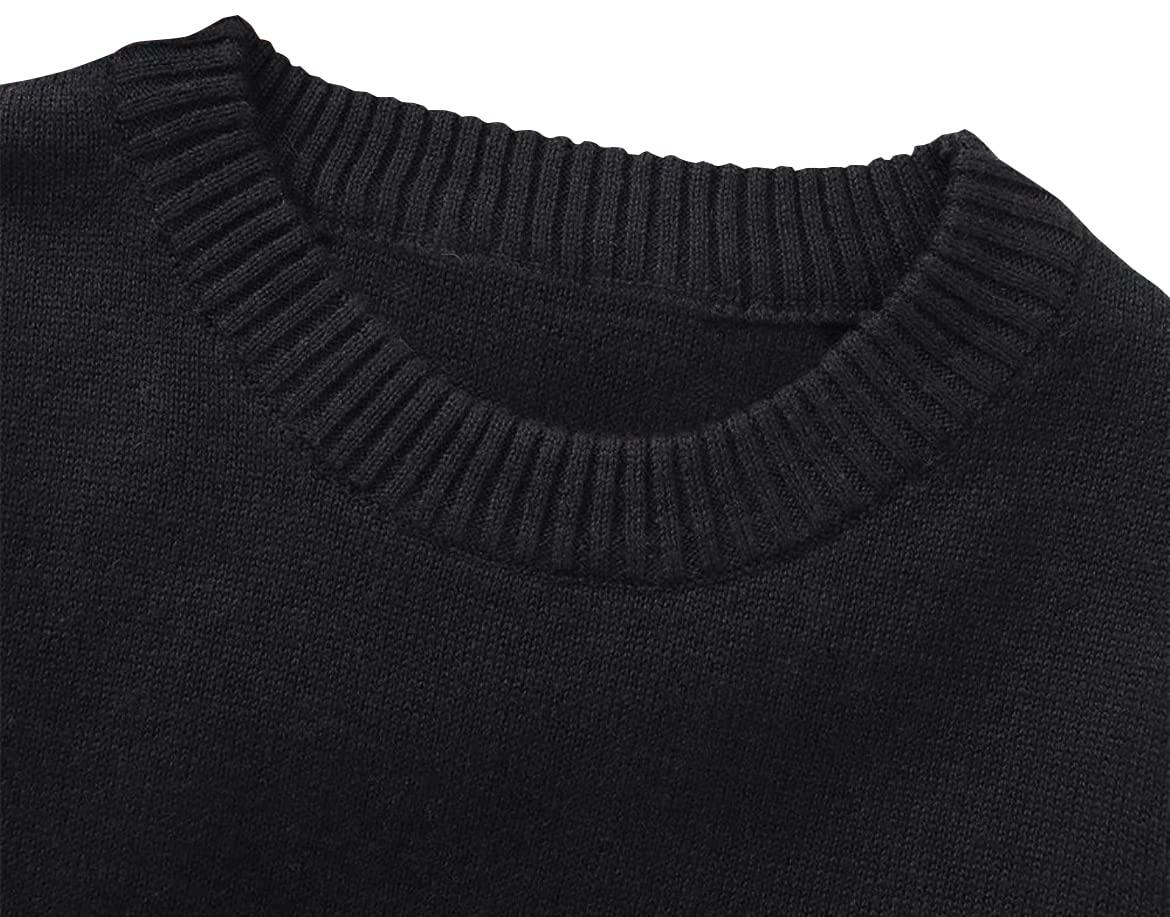 Toddler Baby Boys Knit Sweater Girls Pullover Sweatshirt Little Kids Long Sleeve Crew Neck Solid Casual Tops Winter Clothes Black