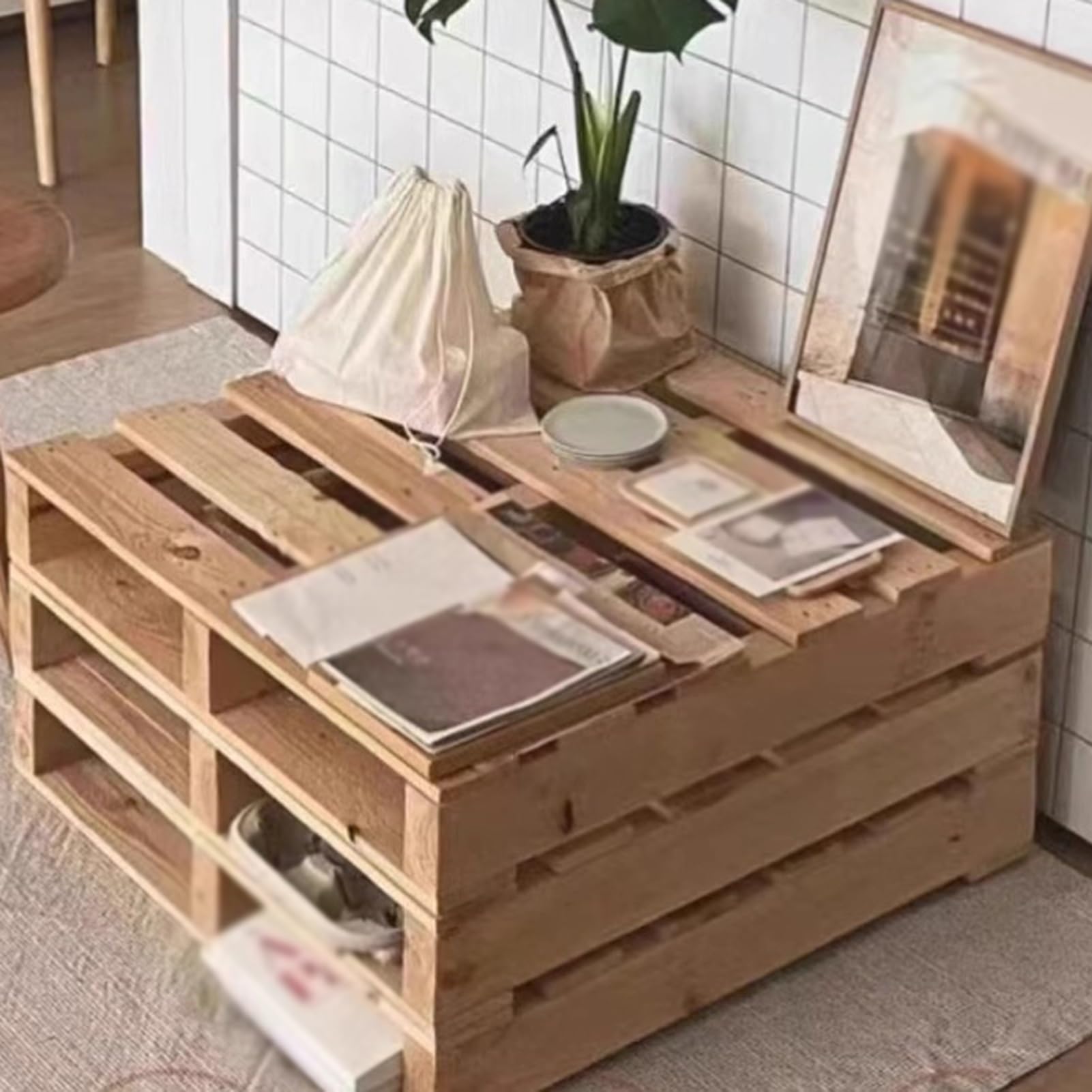 GOCHUSX Wooden Board Pallet, Hardwood Shipping Platform, Strong Sturdy Wood Structure for Garage Warehouse Supermarket Basement Storage, Support Heavy Loads(60x100x7.5cm-3PCS)