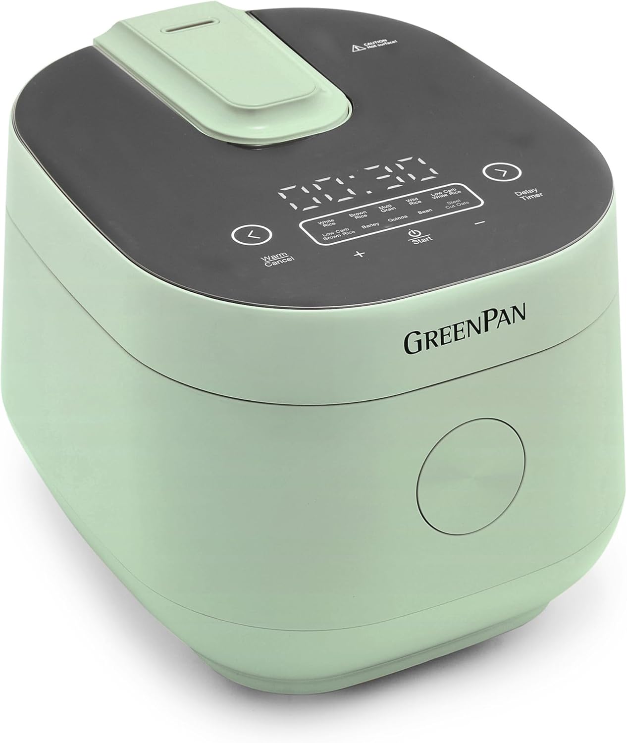 GreenPan Carb-Reducing Rice Cooker, Fuzzy Logic Tech, Auto Adjusting Time & Temp, 10 Presets, 4-Cup Uncooked, PFAS-Free Ceramic Nonstick Bowl, LED, Low-Carb Mode, Delay Timer, Steamer, Julep Green