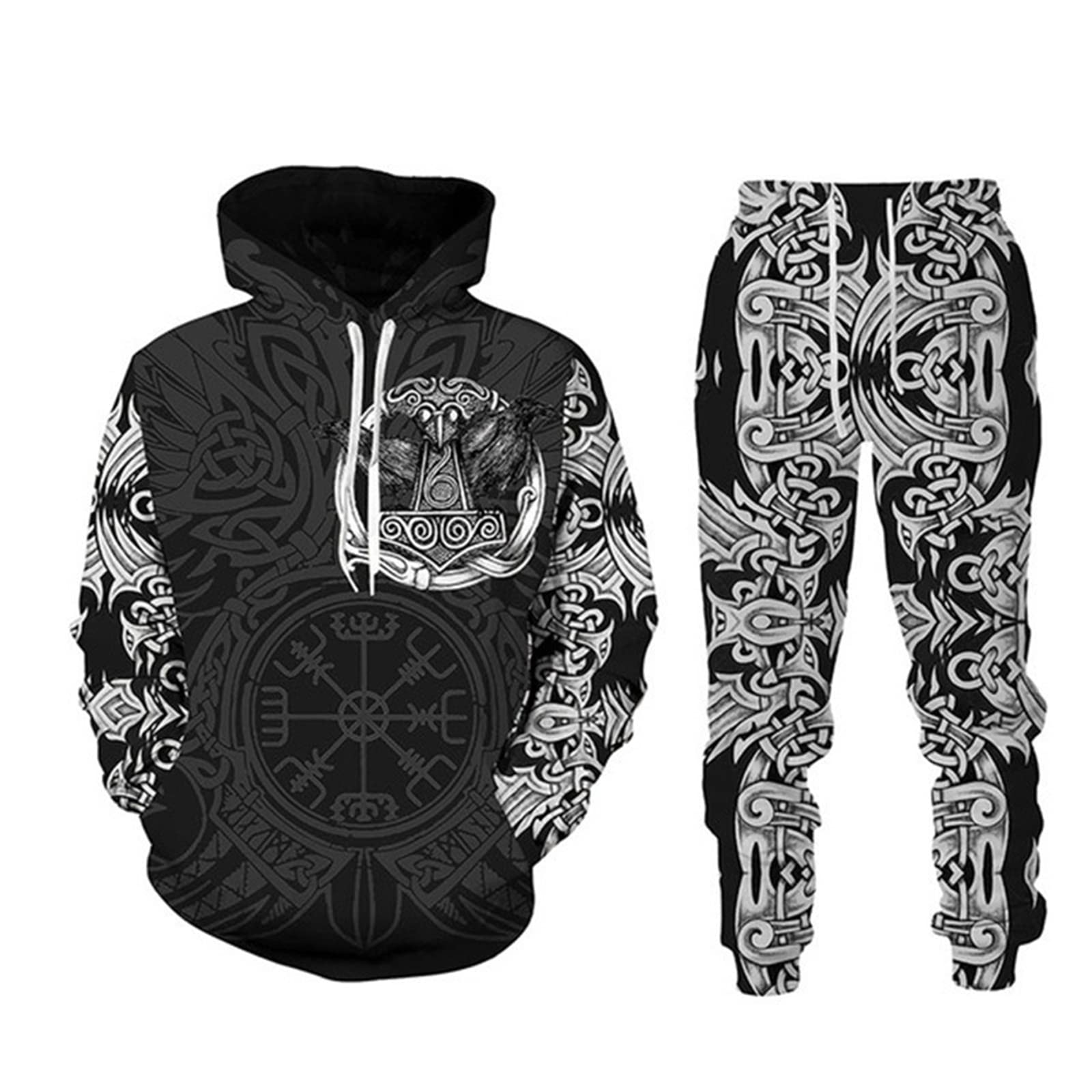 Kewing Men's # 10 Tracksuit 2 Piece Set Viking Warrior 3D Printed Hoodie And Sweatpants Fashion Casual Sweatshirt Suits