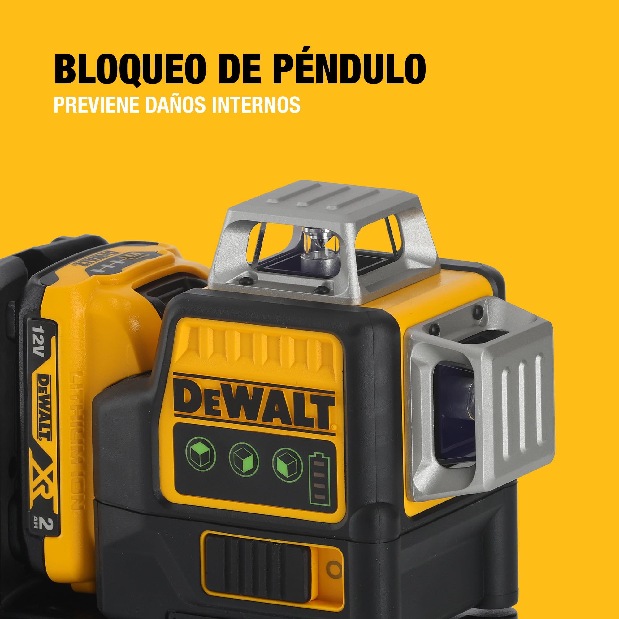 DEWALT Nivel Láser de Línea Cruzada Verde, 12V XR, 3x 360º con batería 2Ah, DCE089D1G-QW