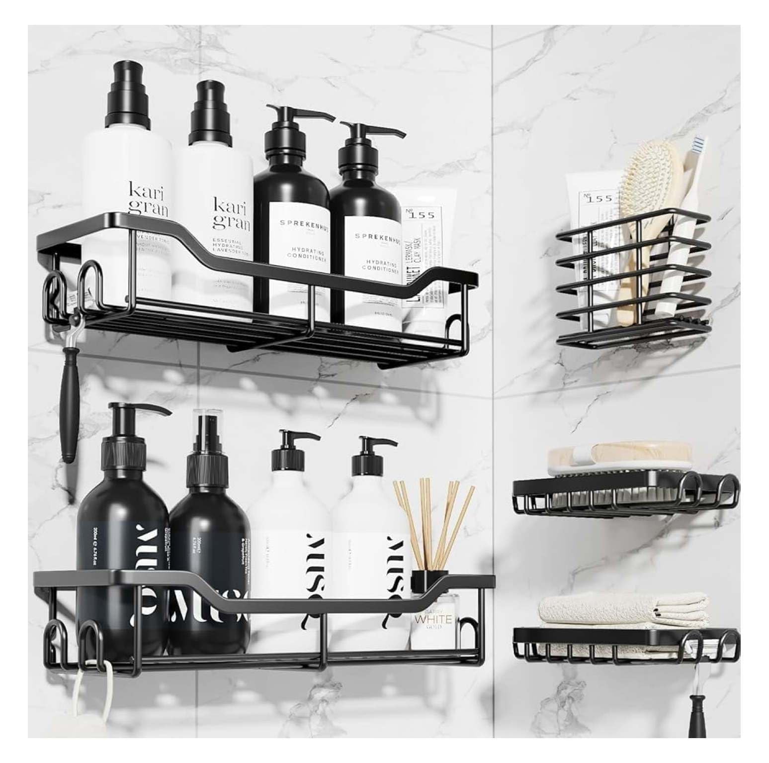 Adhesive Shower Caddy 2 Pack Rustproof Shower Rack - Stainless Steel Shower Shelf for Inside Shower with 4