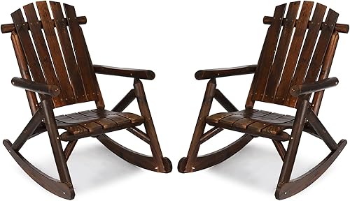 Miniatura 7 de HOMEDIARY Mecedora Adirondack de madera, silla mecedora de troncos para patio al aire libre con diseño de madera de listones, respaldo alto en
