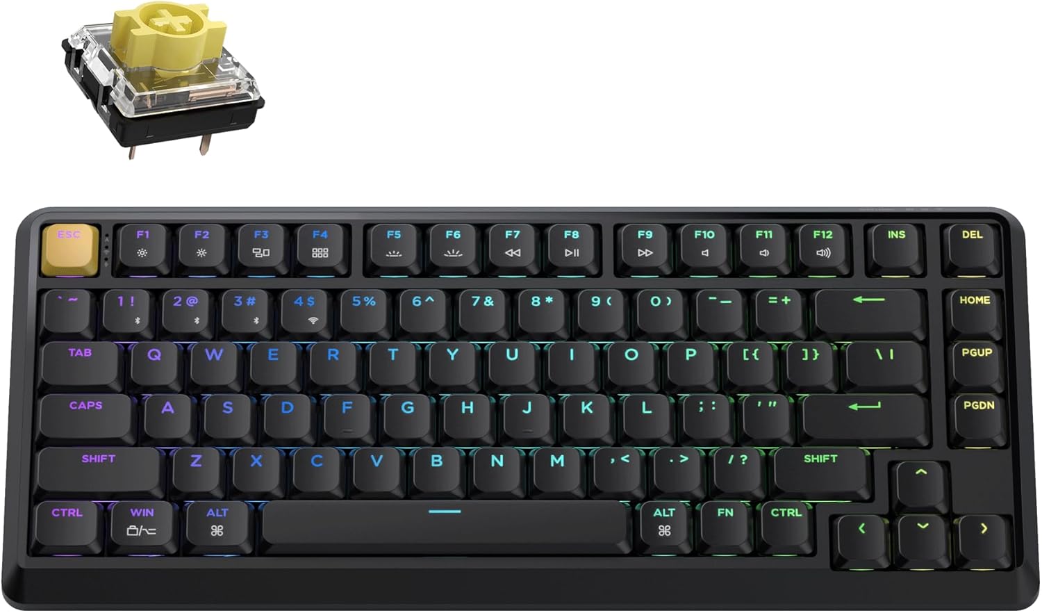 Keychron KJ1 Low Profile Wireless Mechanical Keyboard, 2.4 GHz Bluetooth QMK 75% Layout RGB, Hot-swappable Banana Switch Compatible with Mac Windows Linux, 2000mAh Fast Charge for Gaming - Black