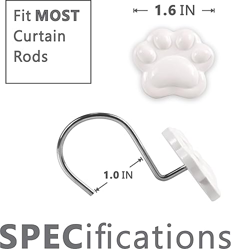 Miniatura 3 de Ganchos decorativos para cortina de ducha blancos bonitos y divertidos gatos y perros, osos y animales con estampado de patas, ganchos y ganchos