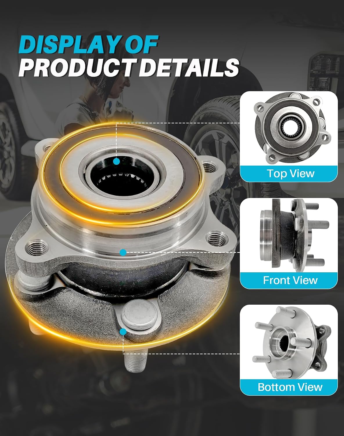2 Pcs 513287 Front Wheel Hub Bearing Assembly Compatible with Toyota Prius 2010-2015, for Toyota Prius Plug-in 2012-2015, for Lexus CT200H 2011-2017, Wheel Bearing 5 Lug