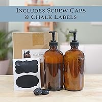 Vista 9 de Cornucopia Brands 16oz Amber Glass Bottles w/ Pump Dispensers (2-Pack); Refillable Lotion Liquid Soap Pump Brown Bottles Labels, BPA-Free Plastic