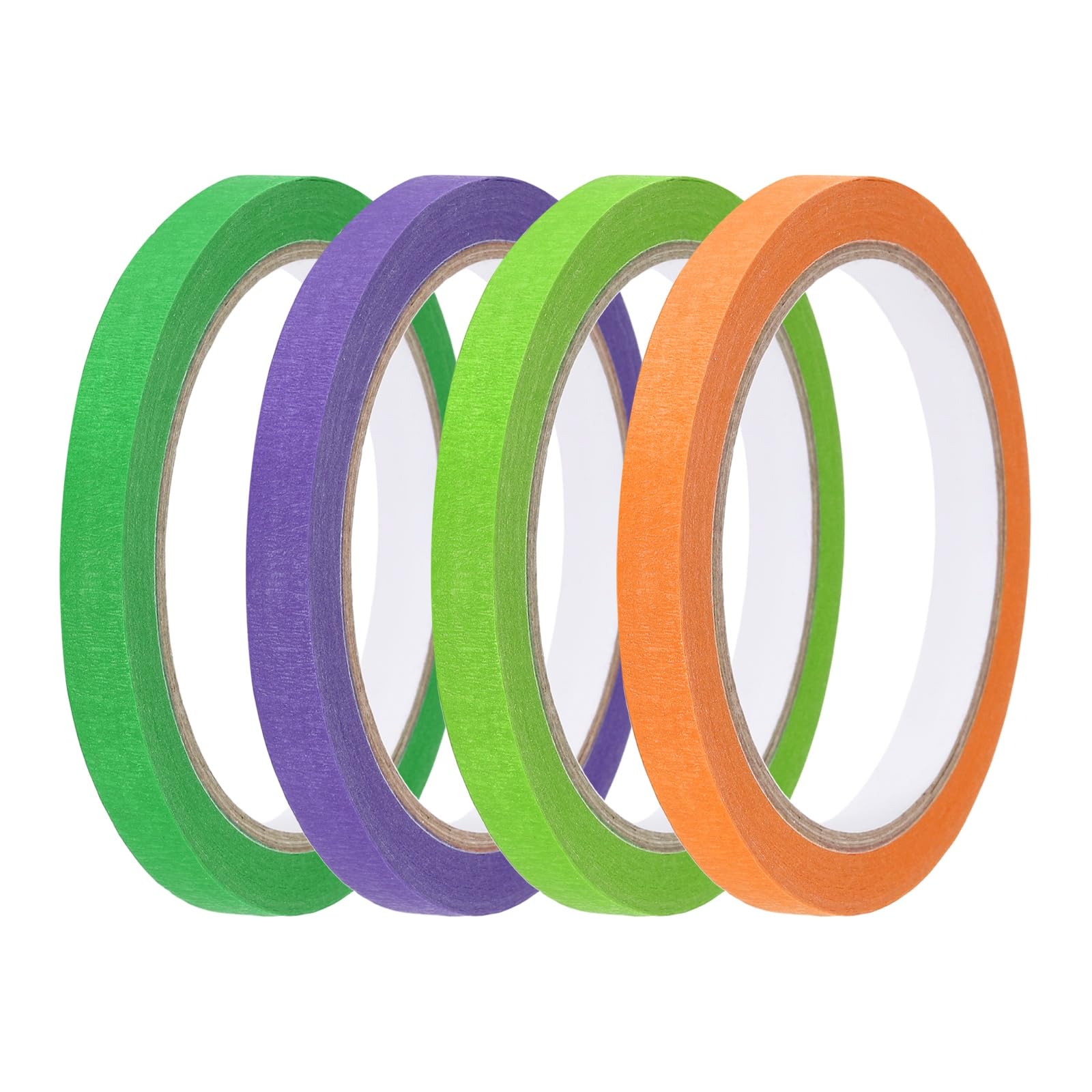 sourcing map 4pcs 10mm x 20 Meters Colorful Masking Tape Universal Crepe Paper Colorful Masking Painter Tape for Art Drawing DIY Handcraft Sealing, Green Orange Yellow — image 1