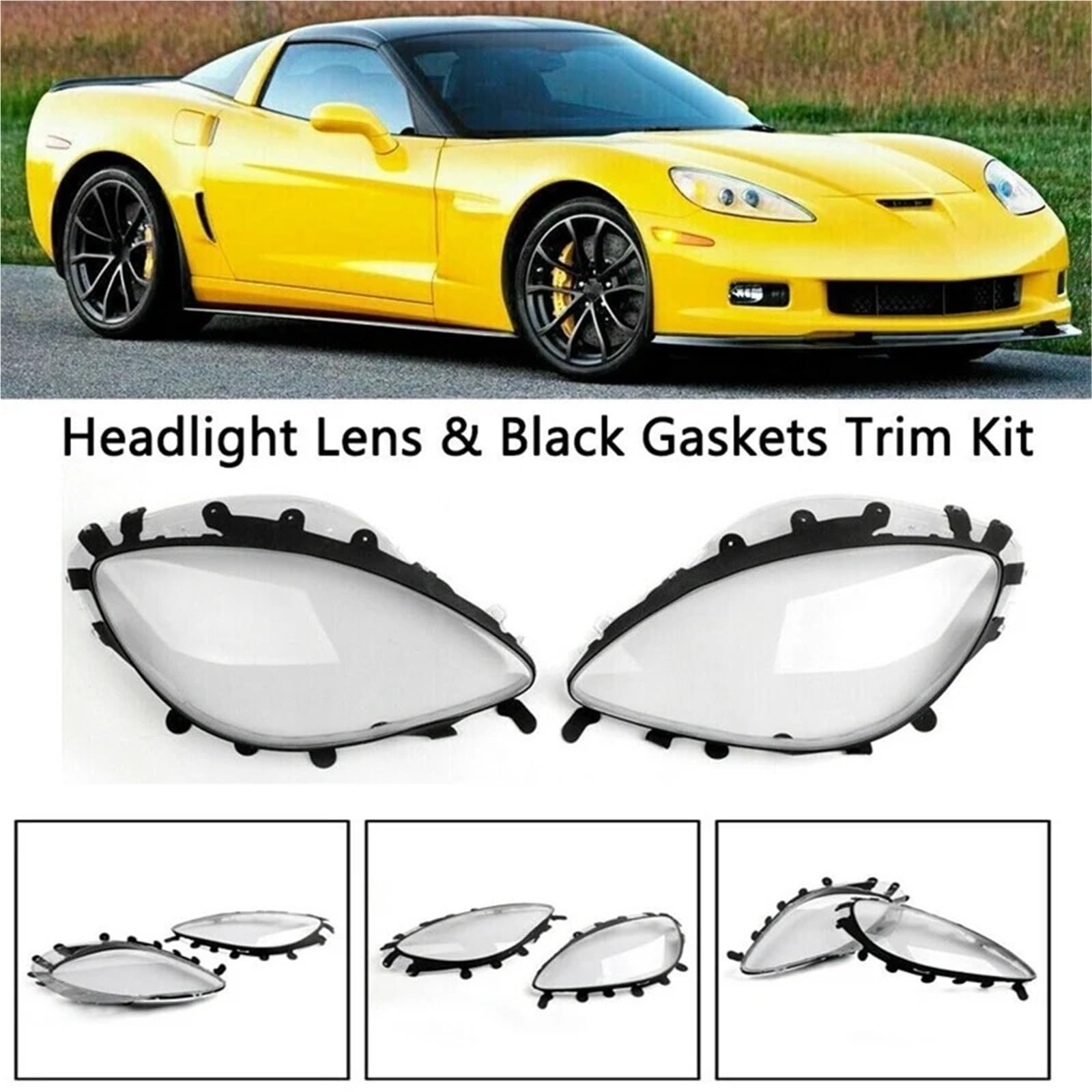 Scheinwerfergläser Für Chevrolet Für Corvette C6 2005-2013 Autoscheinwerfergläser Ersatzabdeckungen + Dichtungen Klar Scheinwerfergehäuse Auto