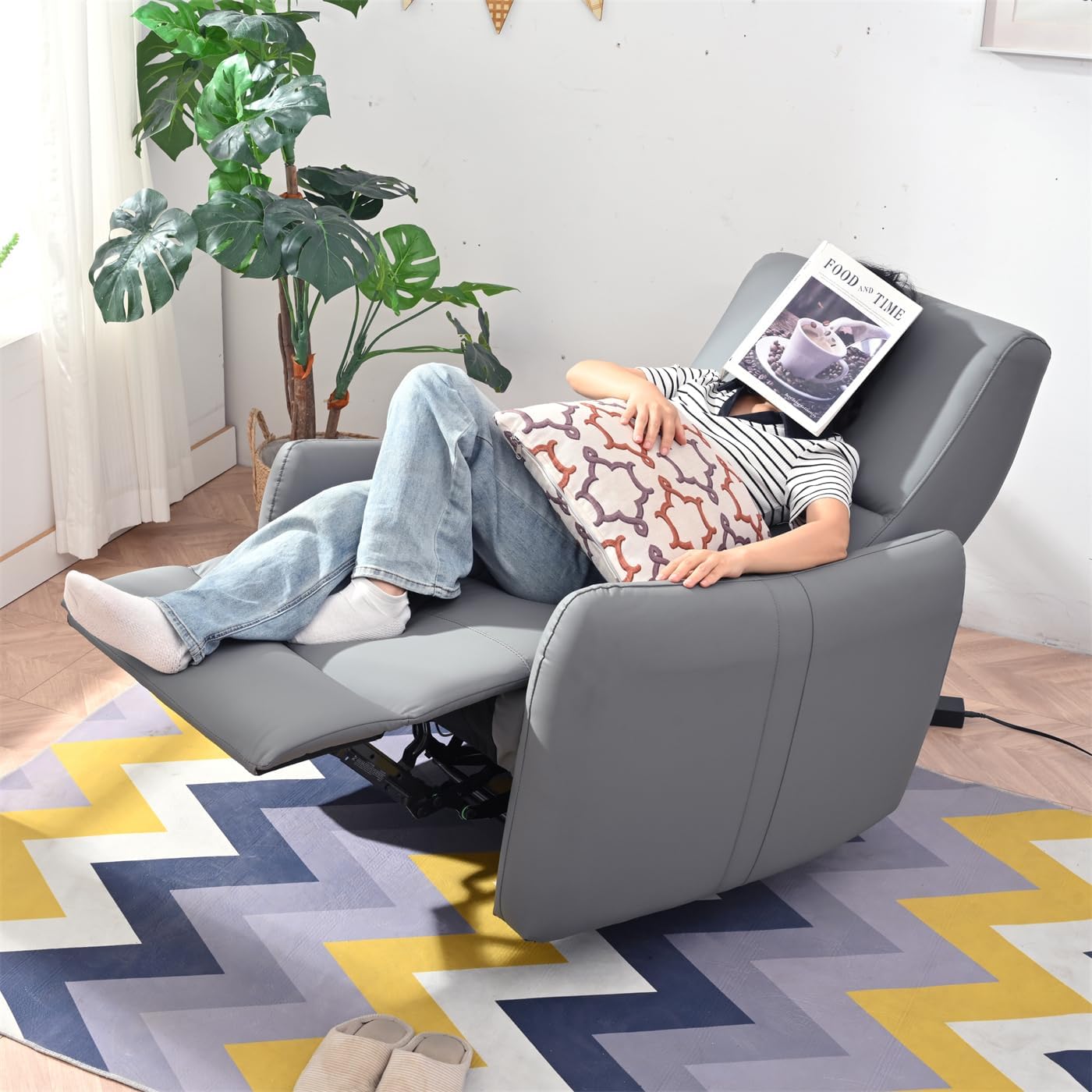 Wall Hugger Recliner 32" W x 31.5" D x 38.98" H Electric Recliner Chair PU Leather Blue Gray