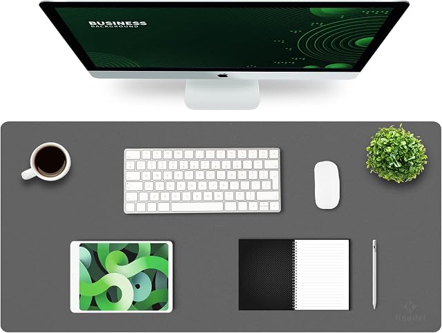 Knodel Desk Pad, Office Desk Mat, 43cm x 90cm PU Leather Desk Blotter, Laptop Desk Mat, Waterproof Desk Writing Pad for Office and Home, Dual-Sided (Dark Gray)