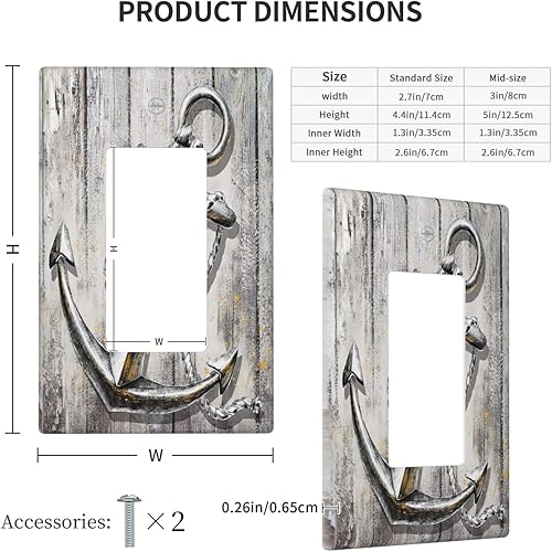 Miniatura 4 de Cubierta de interruptor de luz basculante de 1 banda, diseño náutico rústico, vintage, ancla oceánica, placa frontal GFCI para cocina, baño,