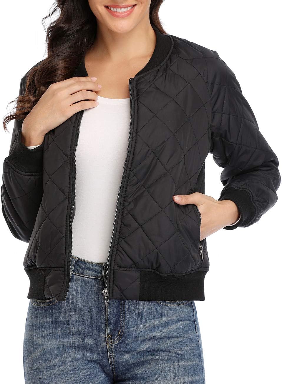 andy & natalie Women's Bomber Jacket Fashion Quilted Casual Lightweight Bomber Jakcets Zip up Outerwear Jacket with Pockets - Image 3