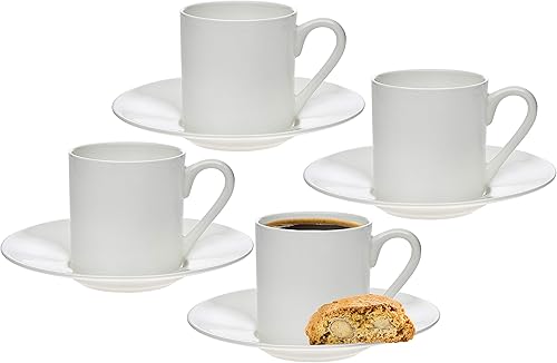 Godinger Tazas de café, juego de tazas de té con platillos, bebidas calientes, té, latte, capuchino, espresso, 3.4 onzas, juego de 8 piezas