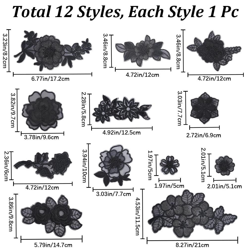 Lot De 12 Appliques Dentelle Noire Papillon - Patch Broderie Pour Couture Et Loisirs Créatifs URROMA