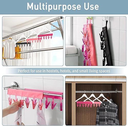 Miniatura 7 de TamBee Clips portátiles para colgar ropa de viaje, colgador de ropa de viaje, percha de secado de toallas, colgador de ropa plegable portátil para