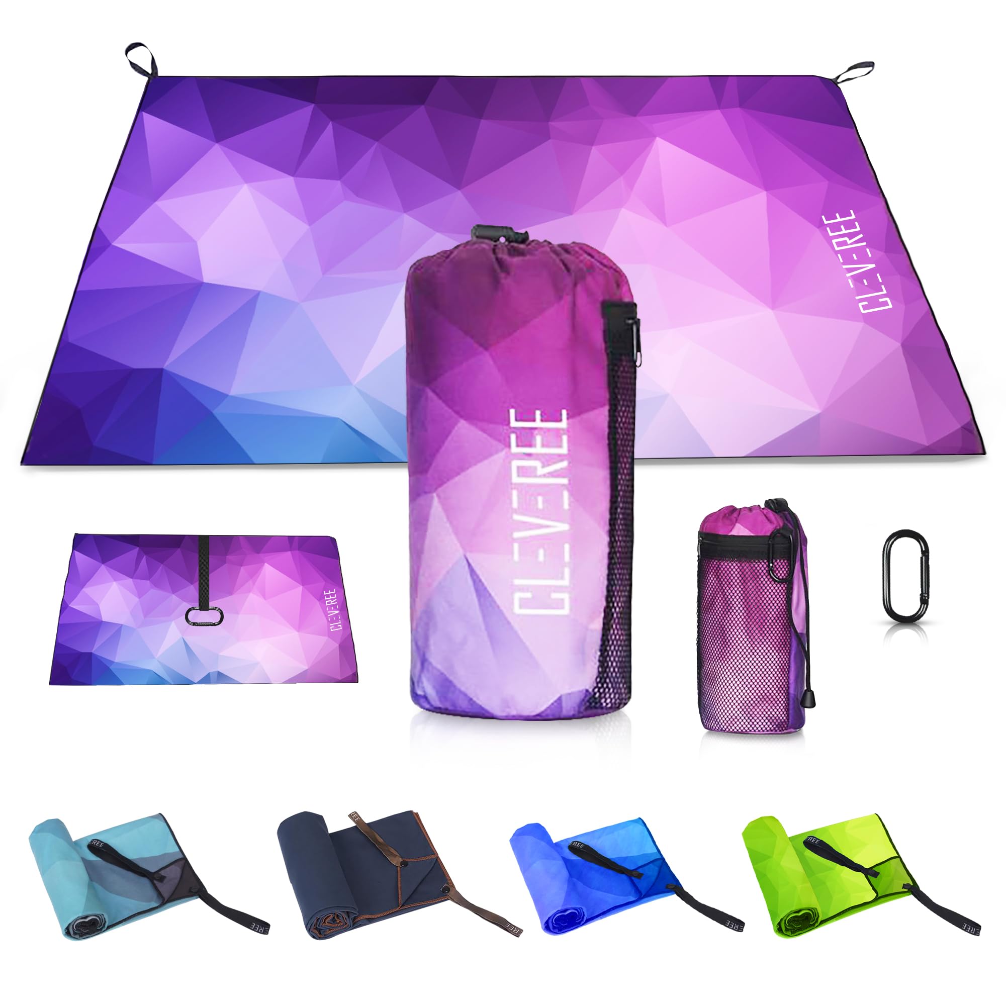 Beach Towel and Gym Towel Pool Towel Swimming Towel for Men Women Microfiber towel Travel Towel fast-drying towel with carry bag Extra Large 150x90 cm and Gym Towel 50X25 (Purple)