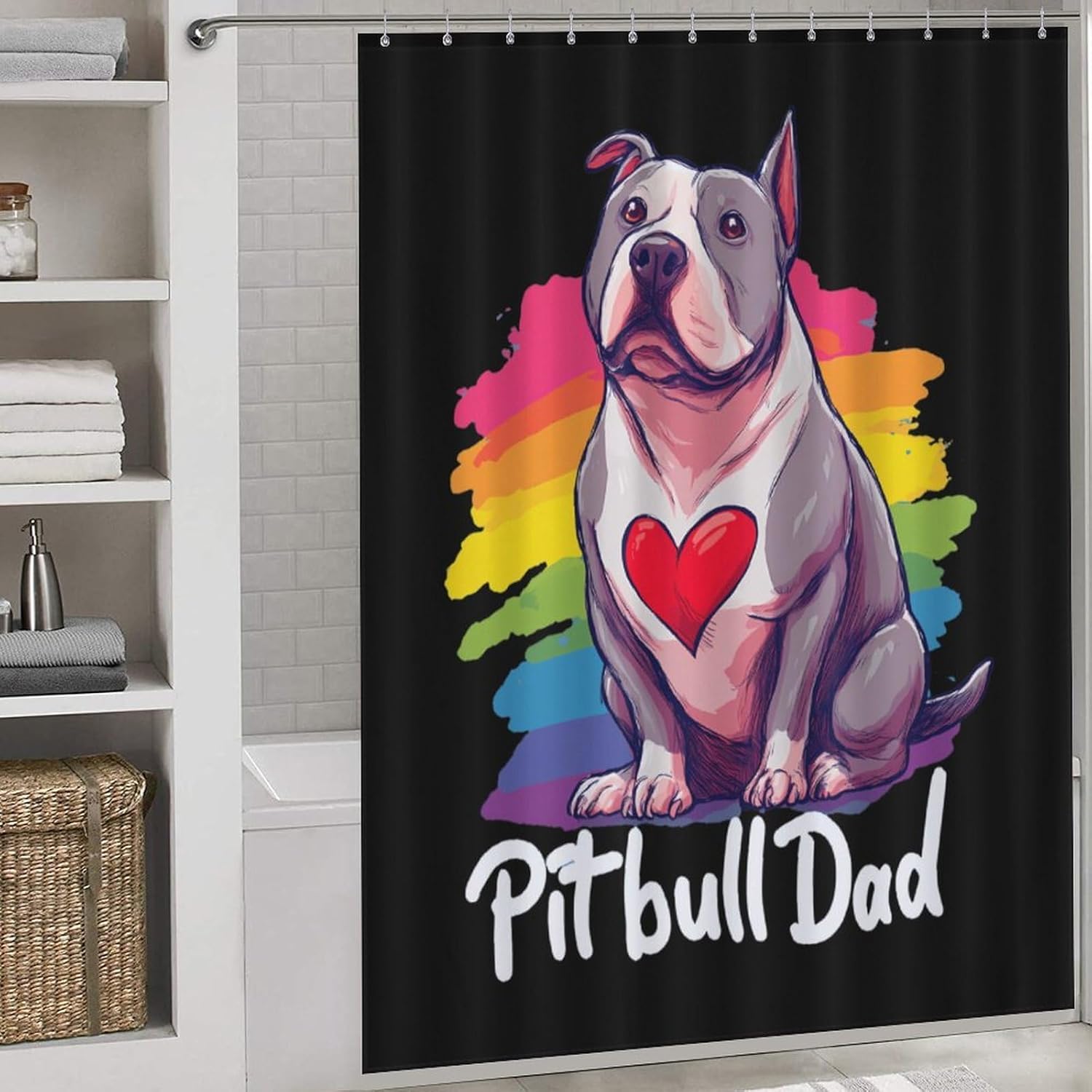 Pitbull Dad Shower Curtain 64.17x70.87Inch（163x180cm） Polyester Bath Curtain Shower Curtains Printed Decorative