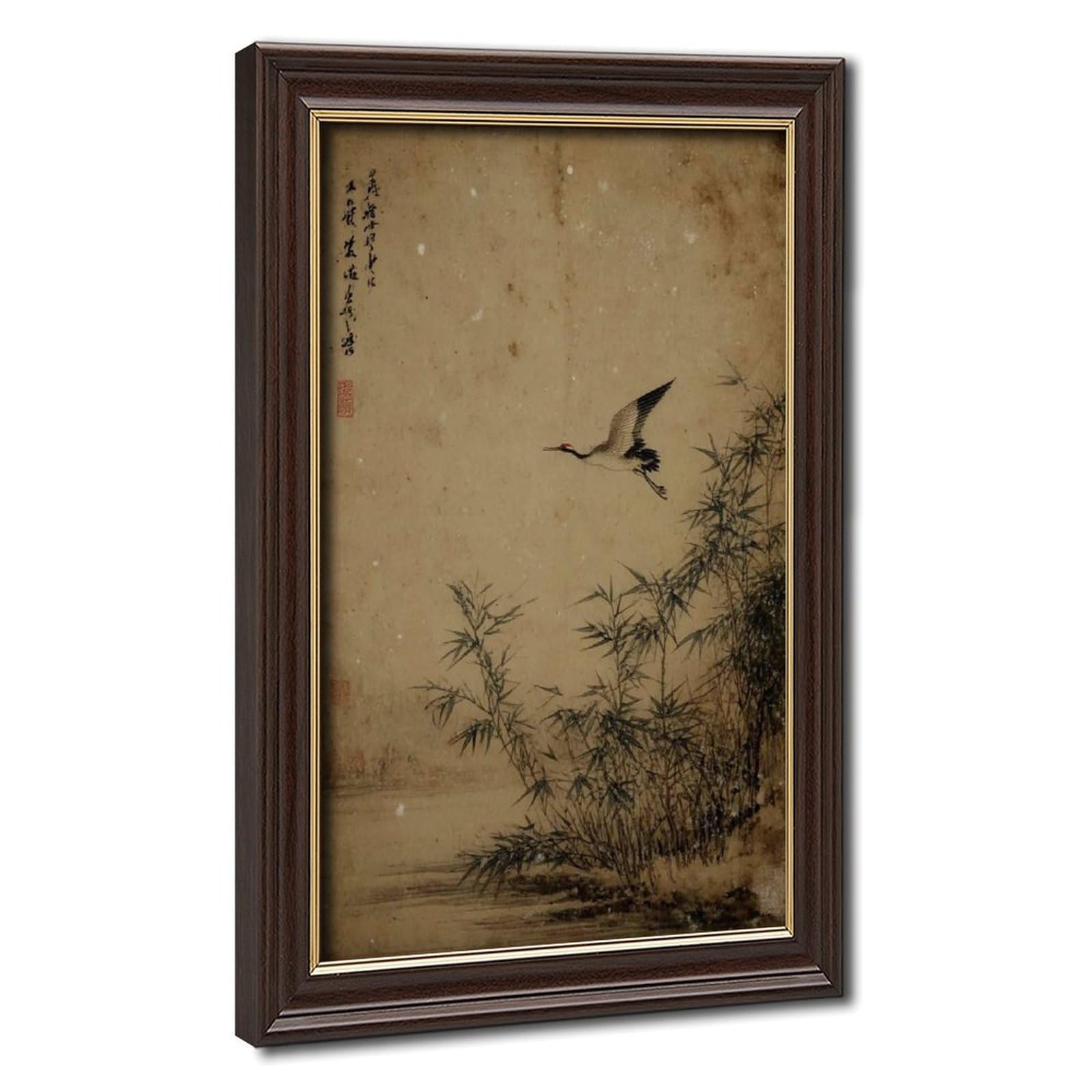Bareronor Japanese Crane And Bamboo Canvas Poster Bedroom Decor Landscape Office Room Decor Gift 20" L X 30" W
