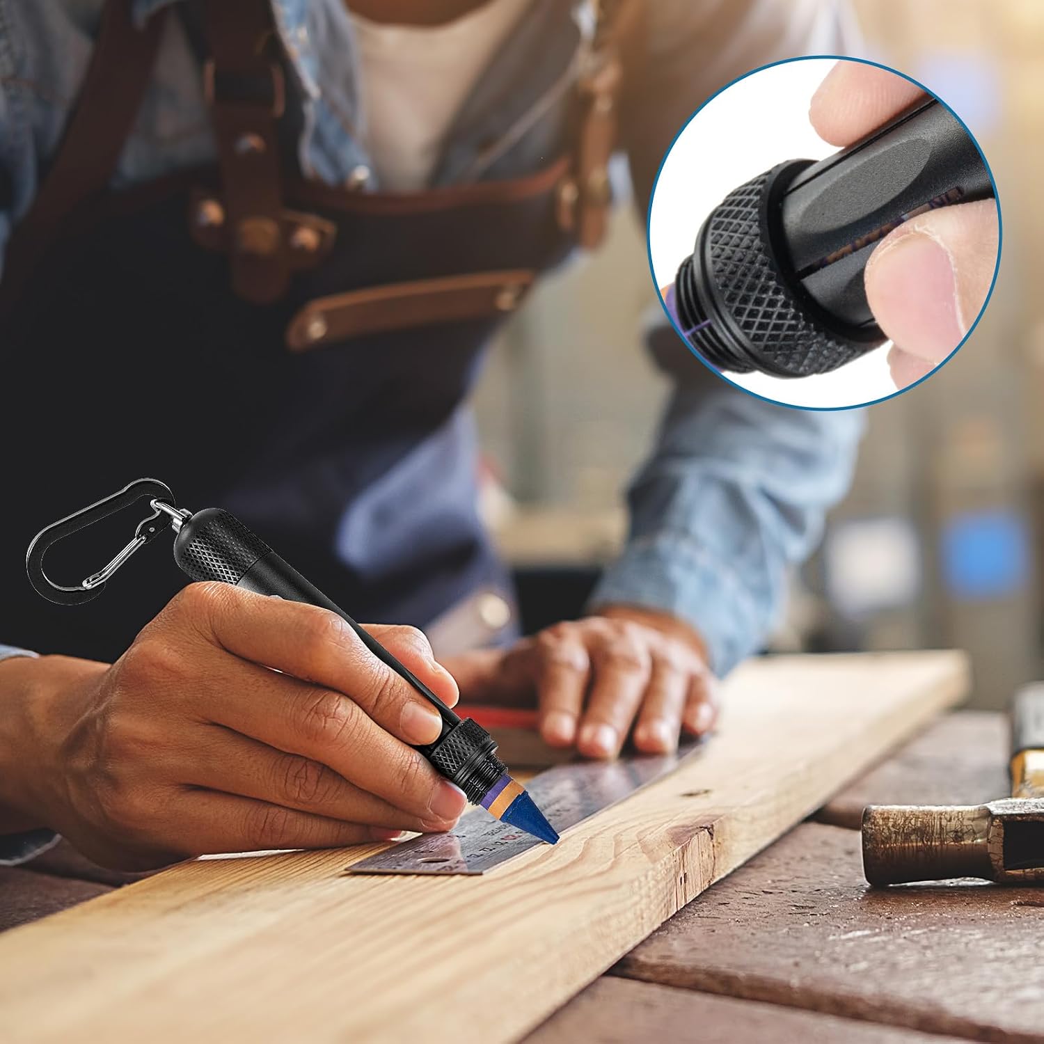 Aluminum Lumber Crayon Holder, 1/2 in Crayons, Black 1 Pack | Fits 1/2 in round or hex crayons with adjustable knob and grip handle for carpenter and construction marking thumbnail