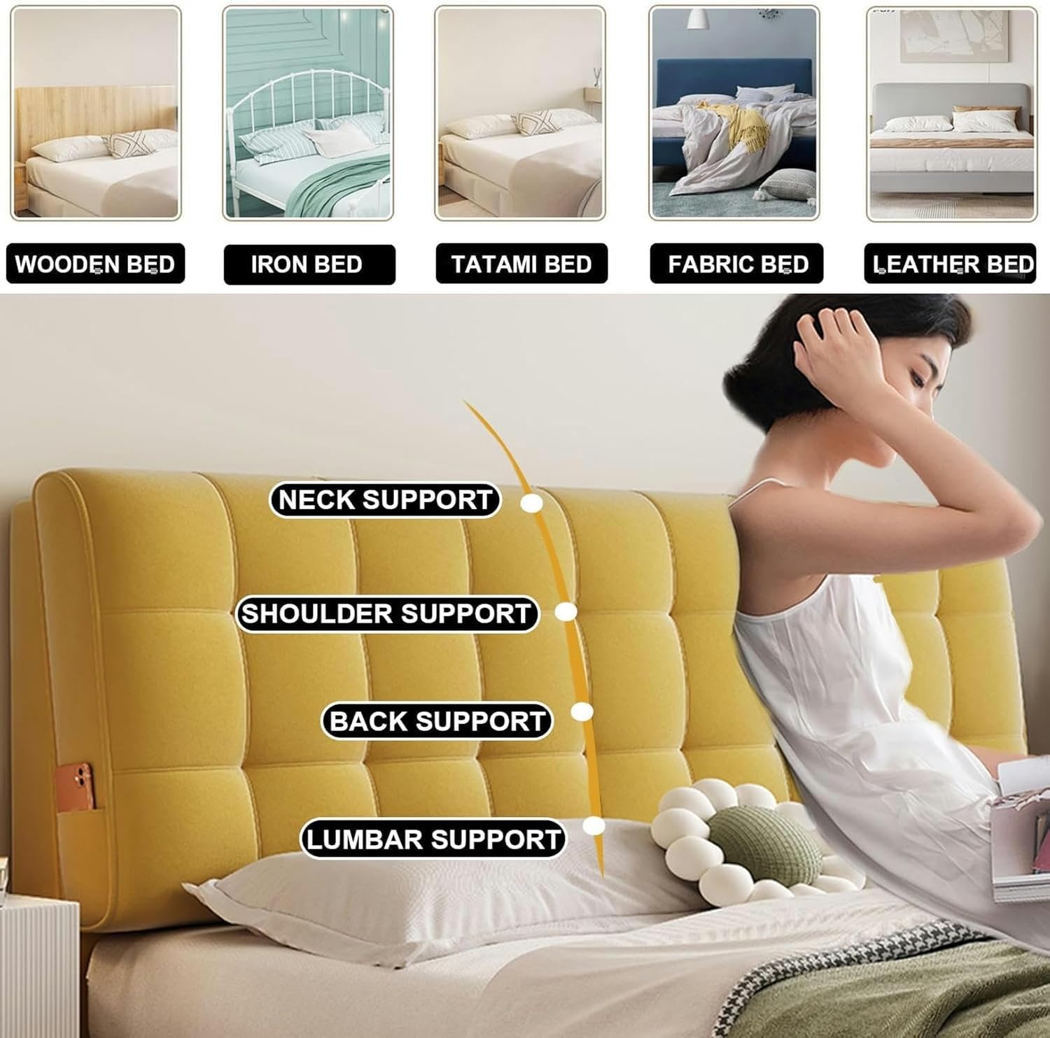 Large Headboard Pillow,Wall Mounted Rectangle Headboard Reading Pillow,Wedge Pillowboard Headboard Support Upholstered Bed Backrest Bedside Bolster