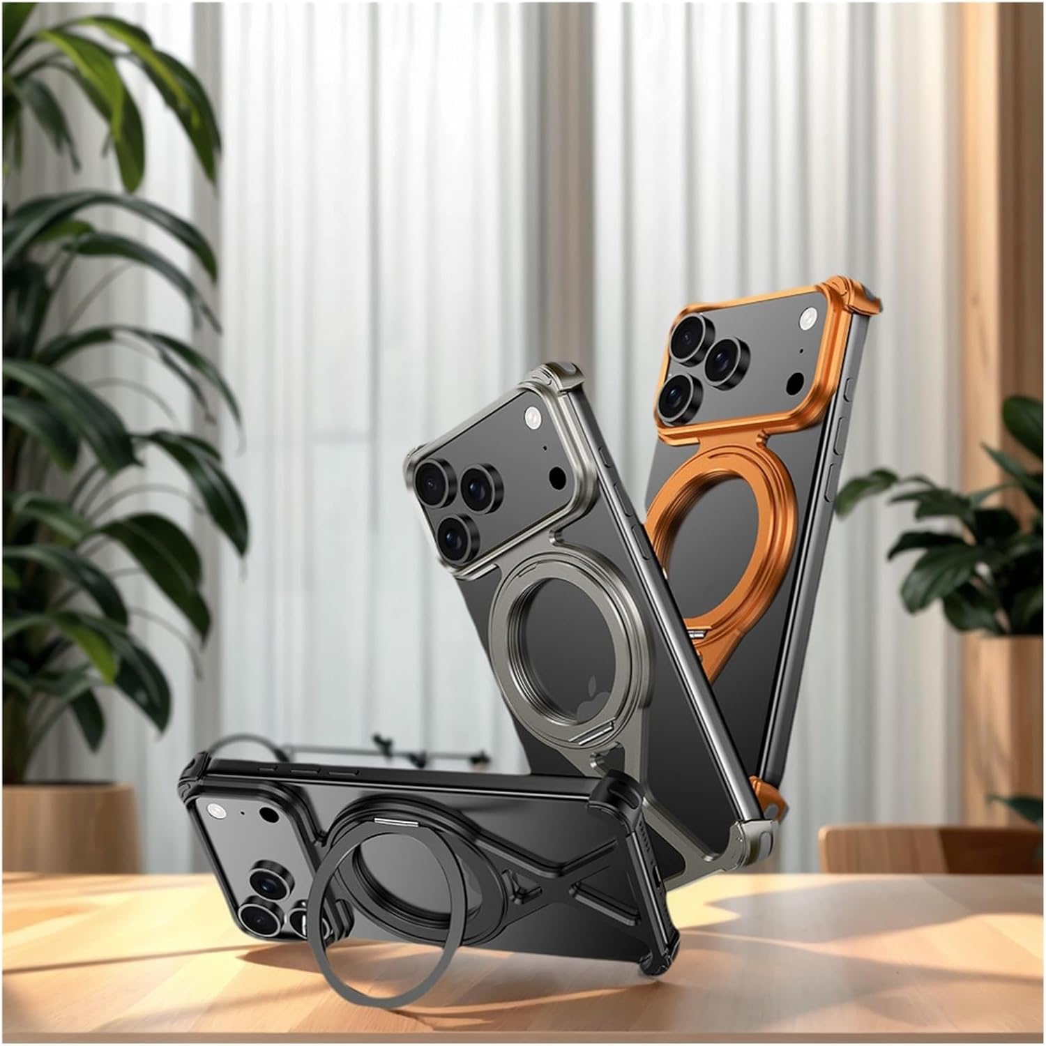 Magnetic Metal Case for iPhone 17 Pro/17 Pro Max, Titanium Alloy Frameless Bumper with 360° Rotating Stand, Military-Grade Shockproof Drop Protection, Compatible with MagSafe(Black,17 Pro)