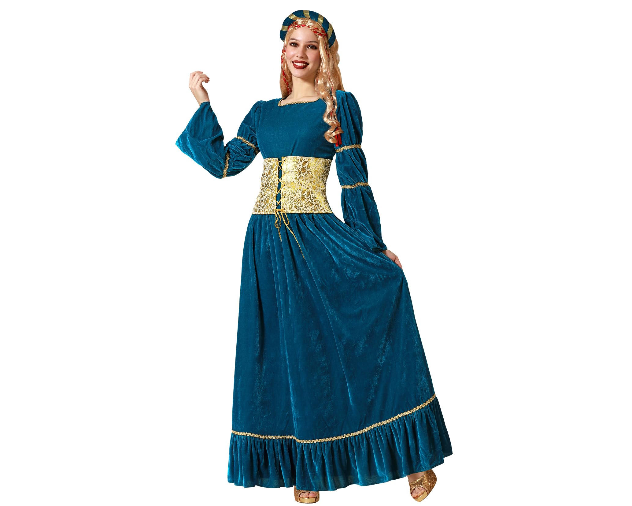 Atosa Disfraz Reina Medieval Azul Actitud Digna Y Real Fiesta Interpretación Vida Personaje Auténtica Vestido Elegante Aterciopelado Falda Caída Fluida Aspecto Regio