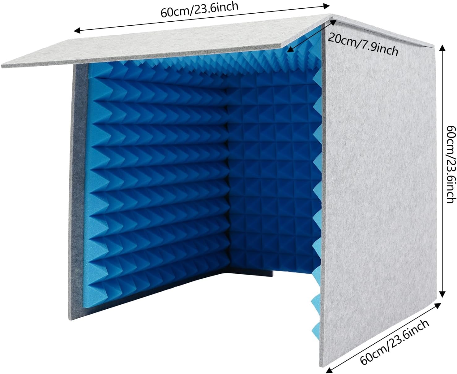 Desktop Soundproof Cover, 23.6 Inch Portable Vocal Recording Booth Foldable Vocal Absorbing Shield, Music Recording Booth Square Microphone Isolation Shield for Vocal Record (Blue)