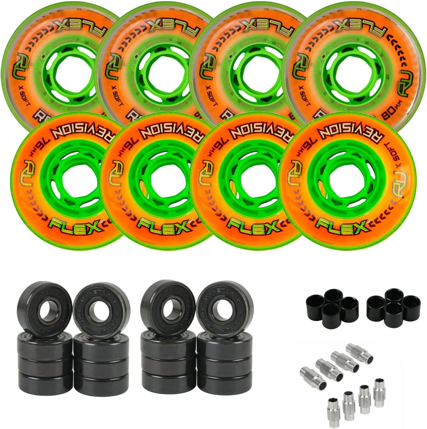 TGM Skateboards Revision Roller Hockey Wheels Flex - 8-Pack with Hybrid Ceramic Bearings - Choose Size/Hardness