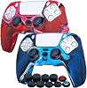 YoRHa Studded Silicone Rubber Gel Customizing Skin Cover for PlayStation 5 PS5 Controller x 2(Camouflage Red+Blue) with Pro Thumb Grips x 10