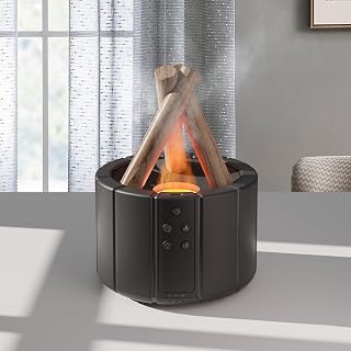 Campfire Flame Fire Diffuser, Bonfire Aromatherapy Essential Oil Diffuser, 250ml Wood Cool Mist Humidifier for Home,Bedroom,Office, Remote Control, Auto Shut-Off, Night Light, Gift (Black)