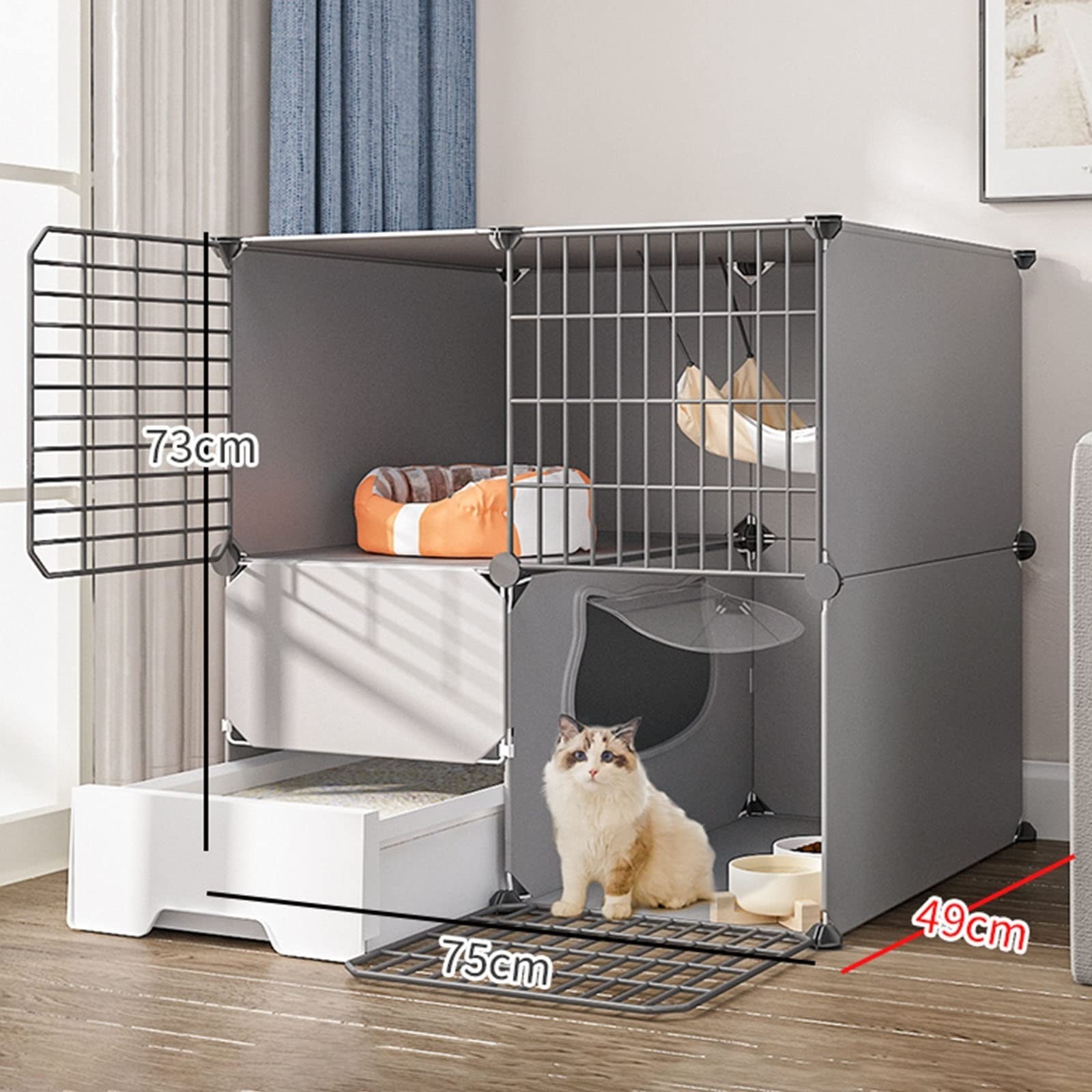 Jaula para Gatos, Jaula para Chinchilla, Parque para Gatitos, Jaula para Hurones, Parque Grande para Mascotas de 3 Niveles con Puerta y Caja de Arena Cerrada para Gatitos, Conejos, chinchill