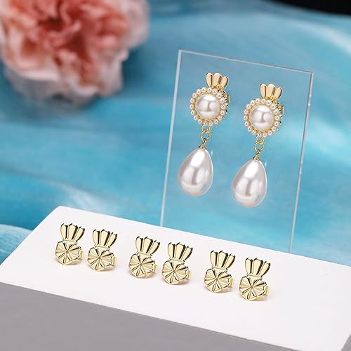 Miniatura 9 de 3 pares de aretes para orejas caídas, plata de ley 925, levantadores de aretes ajustables hipoalergénicos para aretes pesados (dorado)