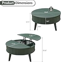 Vista 2 de Mesa de centro redonda con parte superior elevable con almacenamiento, mesa central de madera estriada de 35.4 pulgadas, mesa de centro moderna