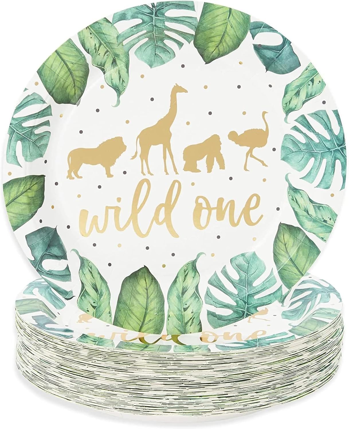 Wild One Paper Plates for Safari Party (9 Inches, 48 Pack)