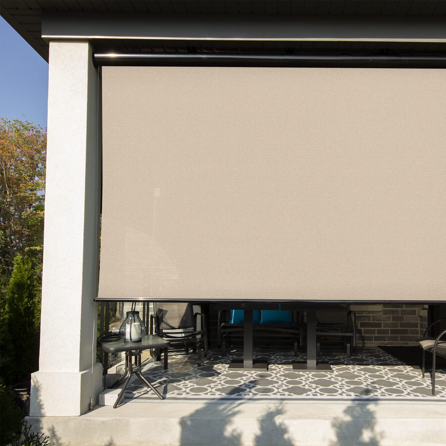 Multiple Awnings - Outdoor Roller Shades | Exterior Roll Up Blinds with Black Casing | Cordless Manual Lever | MultiShade Collection with UV Protection | 12' W x 10' L - Sand Screen